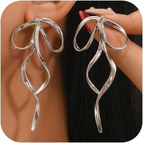 Bow Earrings for Women Trendy Stuff Ribbon Stud Earrings Bowknot Dangle Earrings Large Ribbon Earrings Jewelry Gifts