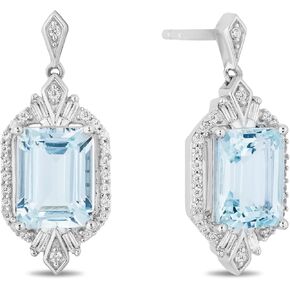 Jewelili Enchanted Disney Fine Jewelry Sterling Silver with 1/4 CTTW Diamond and Aquamarine Elsa Earrings