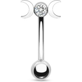 CM Crareesi Mania Moon Rook Earrings 16G Rook Piercing Jewelry 316L Stainless Steel Rook Earrings Studs Clear CZ Eyebrow Earring Rook Earring for Women
