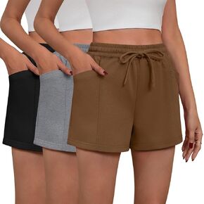 Neer 3 Pack Women's Sweat Shorts, Drawstring Athletic Shorts with Pocket Lounge Loose Workout Short Summer Running Yoga Short