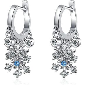 Dainty Blue CZ Snowflake Christmas Dangle Hoop Earrings for Women Teen Girls Cartilage Cute Shiny Crystal Dangling Hypoallergenic Studs Post For Sensitive Ears Huggie Hoops Fashion Jewelry Gifts for