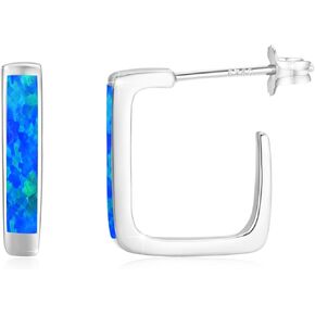 Opal Earrings for Women Sterling Silver White/Blue/Orange Opal Earrings Square Hoop Earrings for Women Opal Hoop Earrings Opal Jewelry Gift for Women