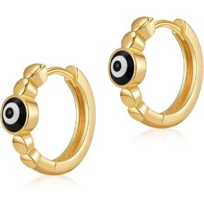 MRSXIA Huggie Earrings for Women Gold Hoop Evil Eye Mix Colors 24K Gold Filled Small Simple Delicate Hypoallergenic Ear Protection Jewelry