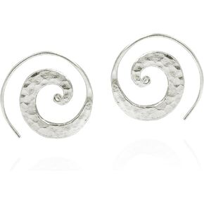 AeraVida Unique Hammered Spiral Pierce Hoop Thai Hill Tribe .925 Sterling Silver Earrings | Sterling Silver Hoop Earrings | Hammered Hoop Earrings | Spiral Earrings Sterling Silver