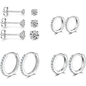 925 Sterling Silver Hypoallergenic Earrings Set for Multiple Piercing Dainty 14K Gold Plated Stud Huggie Small Hoop Earrings for Women Trendy Cute Earring Stacks for Sensitive Ears