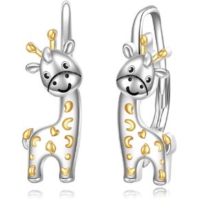 URONE Giraffe Earrings 925 Sterling Silver Cute Giraffe Hoop Earrings Giraffe Animal Jewelry for Women