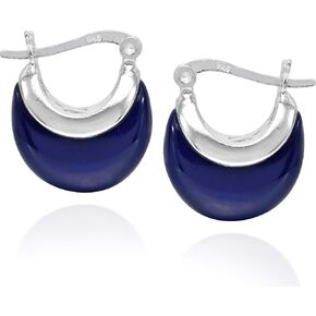 AeraVida Stylish Crescent Half-Circle Simulated Blue Lapis-Lazuli Stone Sterling Silver V-Lock Huggie Earrings | Navy Blue Hoop Earrings | Half Moon Earrings