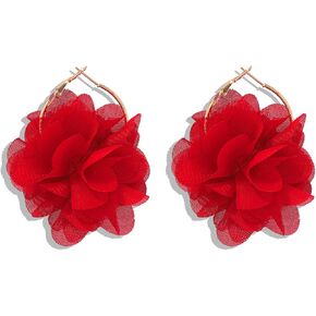 Elegant Flower Petal Drop Earrings for Women - Chiffon Floral Hoop Earrings, Red/Pink/Burgundy Earrings - Flower Statement Earrings for Women