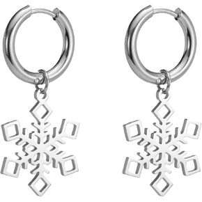KKJOY Snowflake Dangle Earrings Stainless Steel Winter Fashion Hoop Earrings Christmas Party Jewelry for Women