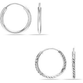 LeCalla 925 Sterling Silver Set of Hoop Earrings Two-Tone Diamond-cut Classic Sleeper Endless Hoops Earring for Women