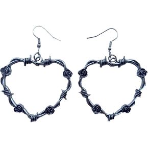 Gothic Barbed Wire Hoop Earrings For Women Goth Black Heart Earrings Punk Large Chunky Earrings Big Dangle Earrings
