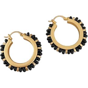 18K Gold Plated Hoop Earrings with Natural Stones, Bohemia Style, Sterling Silver Pin Safe to Sensitive Ears