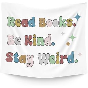 WAITPI Inspirational Reading Classroom Hanging Wall Tapestry, Boho Read Books Be Kind Stay Weird Positive Bookish Wall Hanging Room Decor Tapestries for Kids Room Library Reading Nook Corner 50x60 in