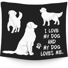 WAITPI Dog Golden Retriever Hanging Wall Tapestry for Bedroom, Black And White I Love My Dog And My Dog Loves Me Wall Tapestries, Cute Wall Hanging Gifts for Dog Lovers living Room Dorm Decor 50x60 in