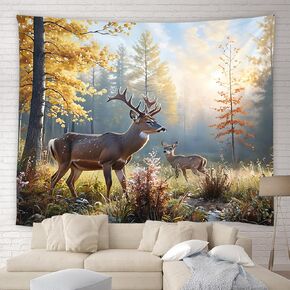 YSATNSFT Rustic Deer Tapestry Fall Forest Deer Cabin Farmhouse Country Lodge Hunting Natural Scenery Home Decor Tapestries Wall Blanket For Bedroom Living Room Dorm(59.1 x 51 inches)