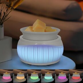 جهاز تسخين الشمع السيراميكي لتدفئة الشمع المعطر مع إضاءة LED بـ 7 ألوان، موقد شمع كهربائي 3 في 1 لتزيين المكتب المنزلي، هدايا عيد الميلاد للأمهات (أبيض-03)