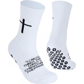 Cross Grip Soccer Socks - Anti-Slip Grips Sports Sock with Cross for Religious Men and Women Breathable Thickened Sole Available for US 6-13