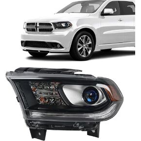 FIONE Halogen Headlight Assembly Compatible With Dodge Durango 2014-2020 Replacement Black Housing Headlights Without LED DRL Projector Passenger Right Side RH 68299134AD CH2503302