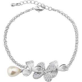 BNQL Orchid Flower Bracelet with Teardrop Pearl Wedding Jewelry Bridesmaids Gifts