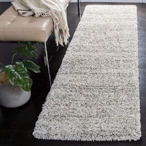 سجادة SAFAVIEH Hudson Shag Collection - 2'3" x 8'، عاجي ورمادي، تصميم تجريدي حديث، لا يتساقط ويسهل العناية به، سمك 2 بوصة مثالي للمناطق ذات حركة المرور العالية في غرفة المعيشة وغرفة النوم (SGH295B)