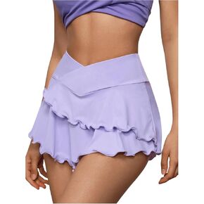 Women's Crossover High Waist Layered Athletic Golf Skirts Ruffle Asymmetrical Hem Skort