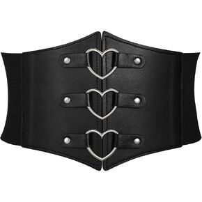Women Corset Belt Metal O-Ring Heart-Ring Wide Elastic Waspie Waist Belt for Daily Cosplay Halloween Costumes