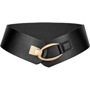 WERFORU Women Wide Elastic Belt Women Fashion Wide Belt with Gold Buckle Women Thick Wide Belt for Dresses
