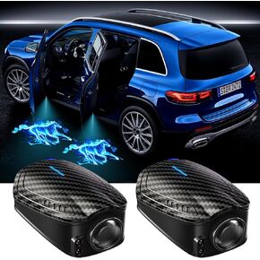 Custom Car Door Lights Projector Customized Logo Car Door Lights LED HD Welcome Light Shadow Ghost Lights Fit for All Cars (F2-Carbon Fibre Blue Horse, 2)