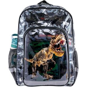16 Inch Clear PVC School Backpack with Tyrannosaurus Rex, Dinosaur Silhouette Pattern, and Black Trim, T-Rex Print Transparent School Youth Bag for Teens Children Kids in Saudi Arabia