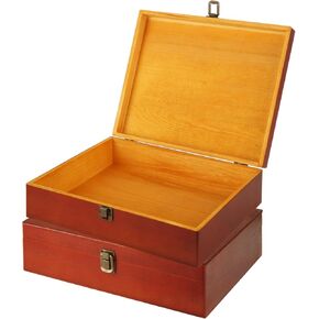 2 Pack Wooden Box with Hinged Lid, Large Wooden Storage Box Container Keepsake Box, Vintage Wood Box Wooden Gift Boxes for DIY Art Crafts, Jewelry Box and Home Storage, 11.8'' x 9.4'' x 3.15''