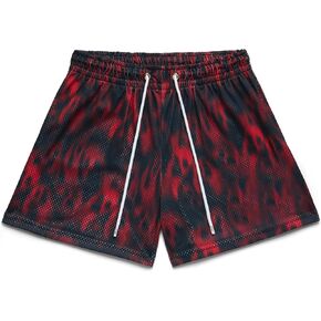 BOOMLEMON Mens Mesh Graphic Print Shorts Fashion Designer Workout Shorts Retro Casual Cool Streetwear Short Pants