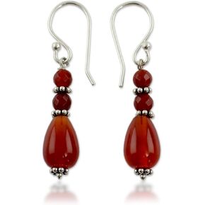 NOVICA Artisan Handmade Carnelian Dangle Earrings Fair Trade Artisan Crafted Sterling Silver Red Beaded India Birthstone [1.5 in L x 0.3 in W x 0.3 in D] ' Vibrant Jaipur'