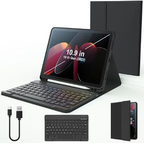 for iPad 10th Generation Case with Keyboard with Pencil Holder and Magnetic Disc Universal Stylus Pen 10.9 inch Wireless Detachable Folio Keyboard Cover for New iPad 10th Gen 2022 (Black)