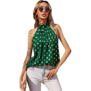 Milumia Women's Casual Polka Dots Print Sleeveless Off The Shoulder Loose Fitting Doll Blouse and Tunic