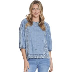 Tru Luxe Jeans Women's Embroidered Chambray Top