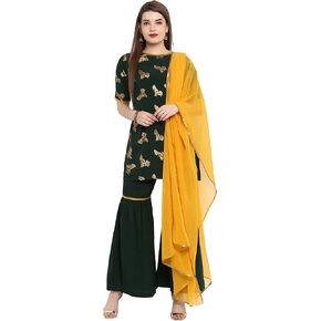 كورتي كريب حريمي هندي من Janasya باللون الأخضر الداكن مع شارارا ودوباتا in Kuwait