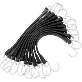 QWORK 10" Tarp Straps for Flatbed Trailers, Adjustable Tarp Straps, 20 Pack Rubber Bungee Cord Tie-Downs with Hooks for Securing Tarps, Canvases, Cargo