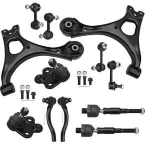 IRONTEK 12pcs Front Lower Control Arms w/Ball Joints Sway Bar Link Tie Rod Link for 2006-2011 for Honda Civic, K620382 K620383 K500069 K500070 K80769 K80768 K750125 K750126 ES800374 ES800373 EV800246