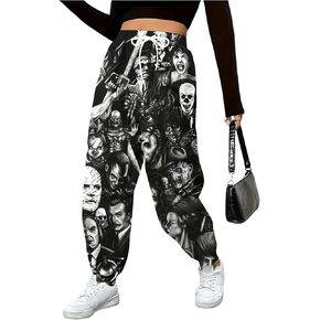 WDIRARA Women's Plus Size Graphic Print Pants Drawstring Waist Athletic Lounge Joggers Streetwear
