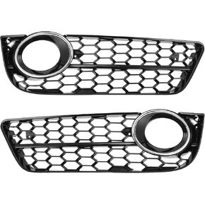 Fog Light Grill No.8T0807682/8T0807681 19.37"x5.71" Front Lower Bumper Fog Light Cover Inserts for Audi A5 2008-2012 ABS Black Silver Tone