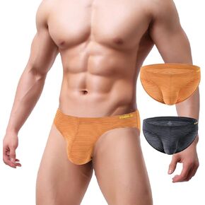 Mens Bikini Briefs Underwear with Bulge Enhancing Pouch Stretch Stripes Low Rise Underpants for Men 1 to 3 Pack