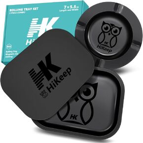 Rolling Tray with PVC Soft Magnetic Lid - 7 x 5.5'', Ashtray - 5.8 x 5.8'' - Set of 3 (Owl Design)