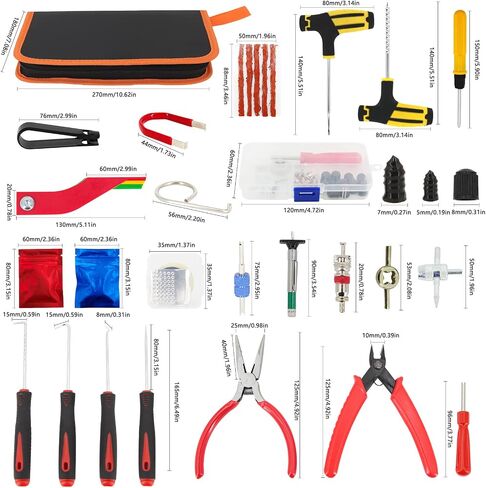Universal Car Tire Repair Kit with Plugs Studding Tool Set for Punctured Flat Tyre Emergency Kit for Motorcycle, Truck, ARB, ATV, Tractor, RV, SUV, Trailer in Saudi Arabia