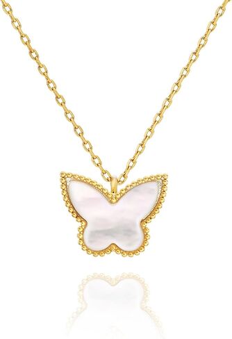 Clover Necklace for Women, Four Leaf Clover Necklace 14K Gold Plated Lucky Clover Layering Necklace, Clover Heart Butterfly Pendant Necklaces Birthday Christmas Valentine's Day Gifts in Kuwait