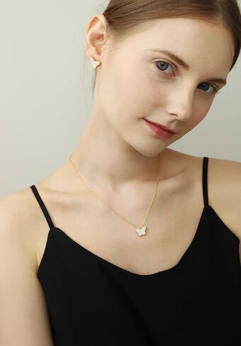 Clover Necklace for Women, Four Leaf Clover Necklace 14K Gold Plated Lucky Clover Layering Necklace, Clover Heart Butterfly Pendant Necklaces Birthday Christmas Valentine's Day Gifts in Kuwait