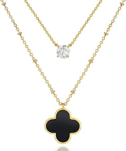 Clover Necklace for Women, Four Leaf Clover Necklace 14K Gold Plated Lucky Clover Layering Necklace, Clover Heart Butterfly Pendant Necklaces Birthday Christmas Valentine's Day Gifts in Kuwait