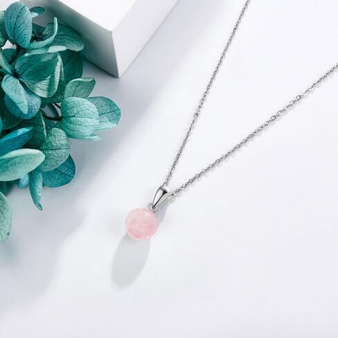 Moss Agate/Amethyst/Rose Quartz/Jade/Larimar/Opal Necklace Sterling Silver Natural Gemstone Ball Pendant Necklace Gemstone Jewelry for Women in Kuwait