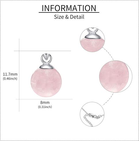 Moss Agate/Amethyst/Rose Quartz/Jade/Larimar/Opal Necklace Sterling Silver Natural Gemstone Ball Pendant Necklace Gemstone Jewelry for Women in Kuwait