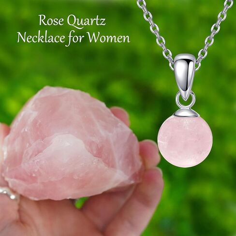 Moss Agate/Amethyst/Rose Quartz/Jade/Larimar/Opal Necklace Sterling Silver Natural Gemstone Ball Pendant Necklace Gemstone Jewelry for Women in Kuwait