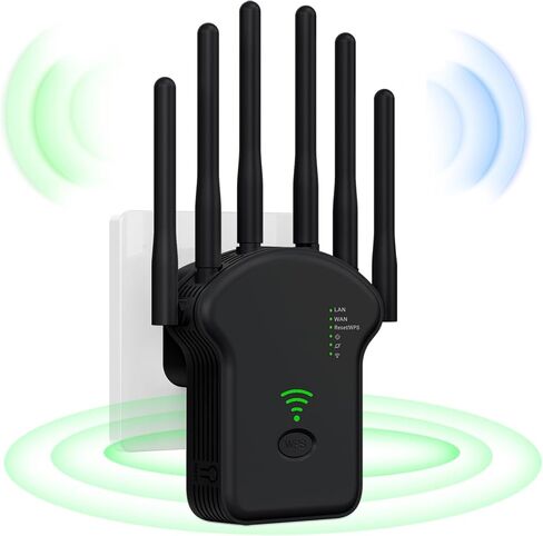 2024 WiFi Extender Signal Booster, WiFi Booster,Internet Wireless Repeater for Home Coverage up to (11800Sq.Ft), 6 Antennas WiFi Repeater with Ethernet Port & Ap Mode，Easy Installation in Saudi Arabia
